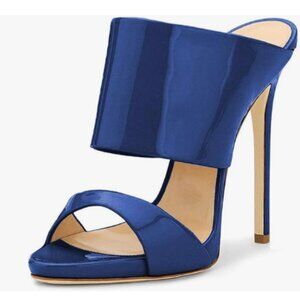 FSJ Navy Open Toe High Heel Mules Backless Shoes Stiletto Slide Sandals